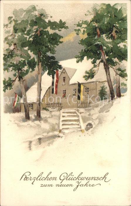 Fahnen Gebäude Winter Zeichnung Neujahr