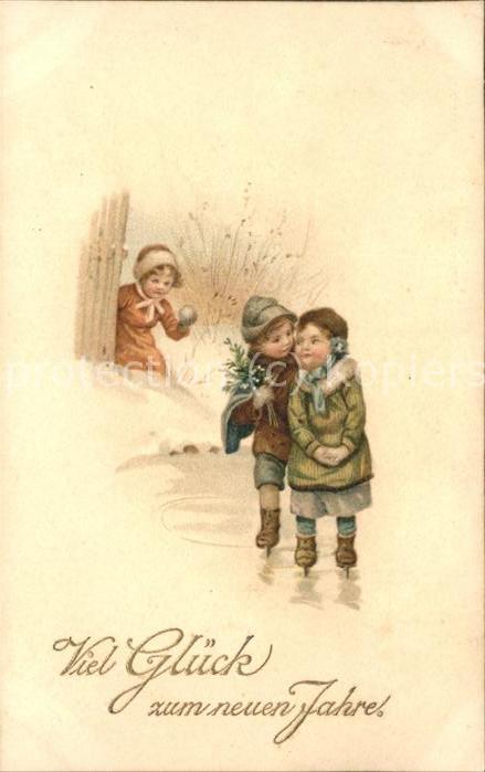Neujahr Kinder Schlittschuhlaufen