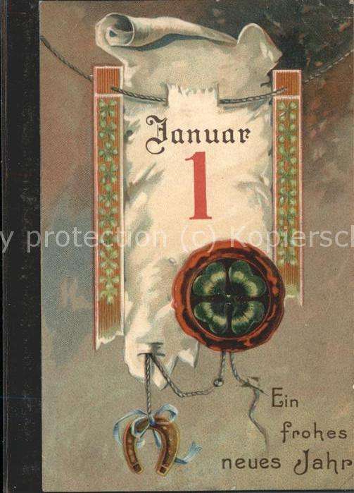 Neujahr 1. Januar Kleeblatt Kalenderblatt