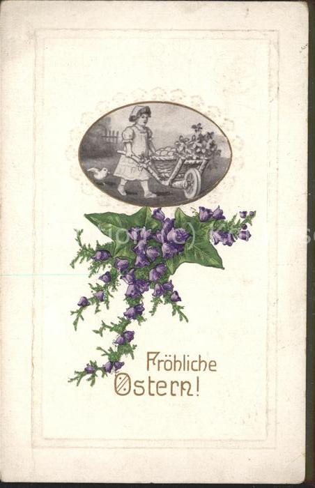 Ostern Easter Paques Schubkarre Kind Küken Blumen