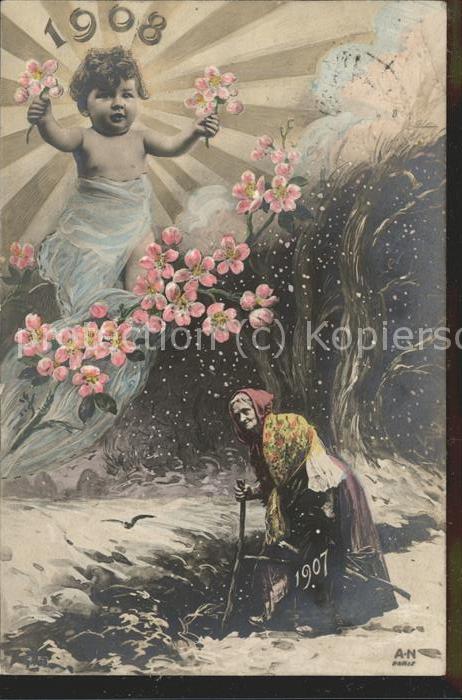 Engel alte Frau Blumen Neujahr Bäuerin