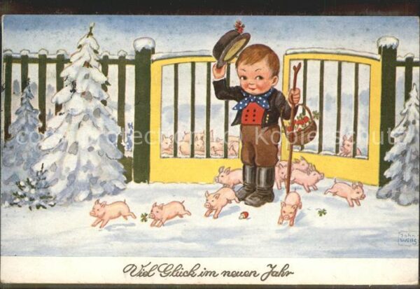 Neujahr Schweine Kind