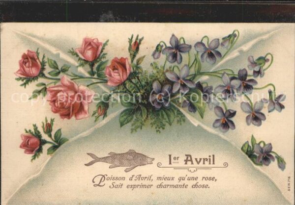 Datumskarte 1er Avril Fisch Blumen