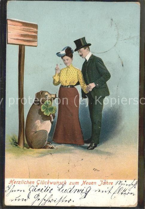 Neujahr Schwein Kleeblatt Zylinder Paar
