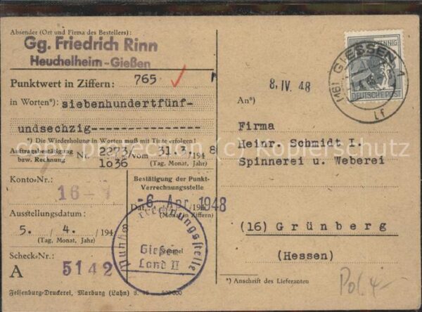 Werbung Reklame Gg. Friedrich Rinn Punktwert Ziffern