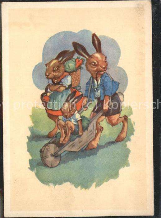 Ostern Easter Paques Hasen Schubkarre