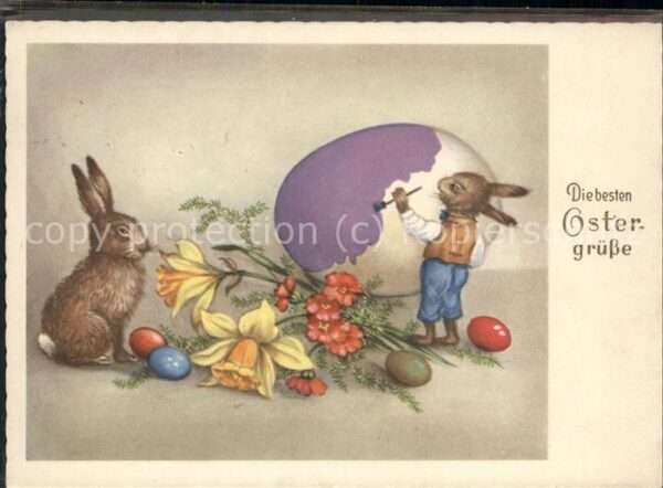 Ostern Easter Paques Grüsse Narzissen Hasen