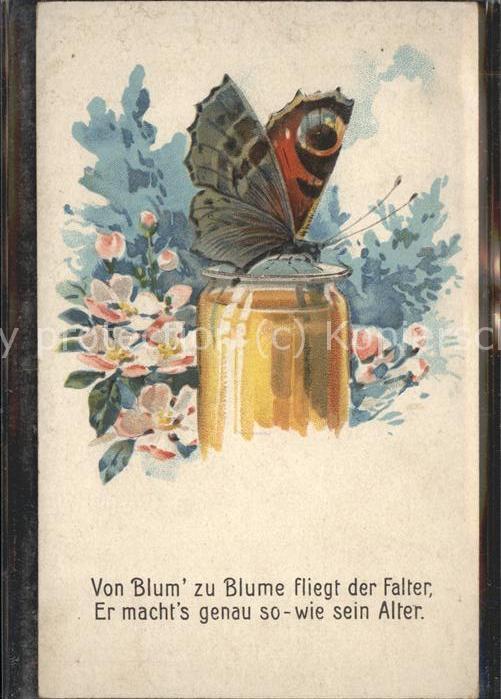 Schmetterlings-AK Pfauenauge Falter Blume