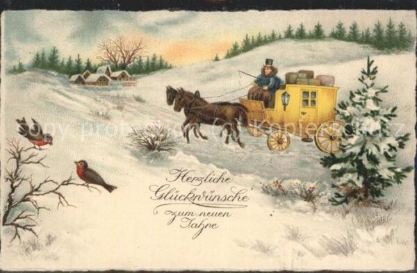 Neujahr Glückwünsche Postkutsche