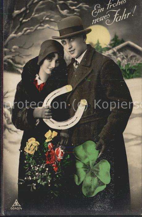 Hufeisen Frohes neues Jahr Rosen Kleeblatt