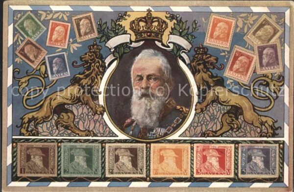 Briefmarken auf Postkarte Adel Wappen Bayern