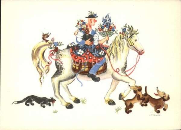Pferde Mann Blumen Katze Hund Vogel
