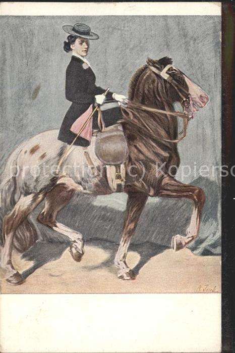 Jugendstil Pferd Frau Hut