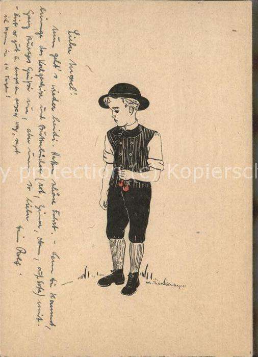 Kuenstlerkarte Thomann Hegner Bub Kirschen