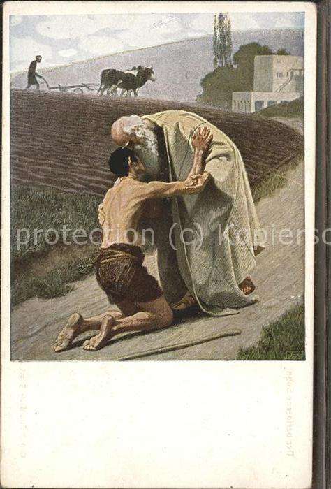 Kuenstlerkarte Religion Bauer Vater Bettler verlorene