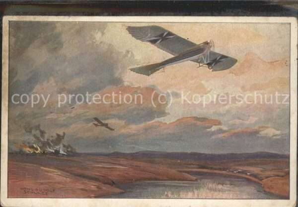 Schulze Hans-Rudolf Berlin Künstlerkarte Flugzeug Krieg Militär