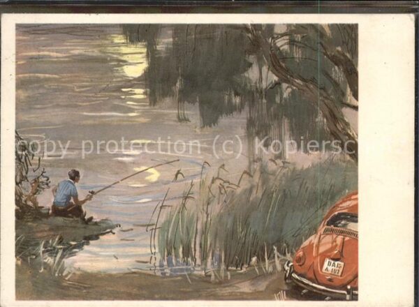 Kuenstlerkarte Angler Auto
