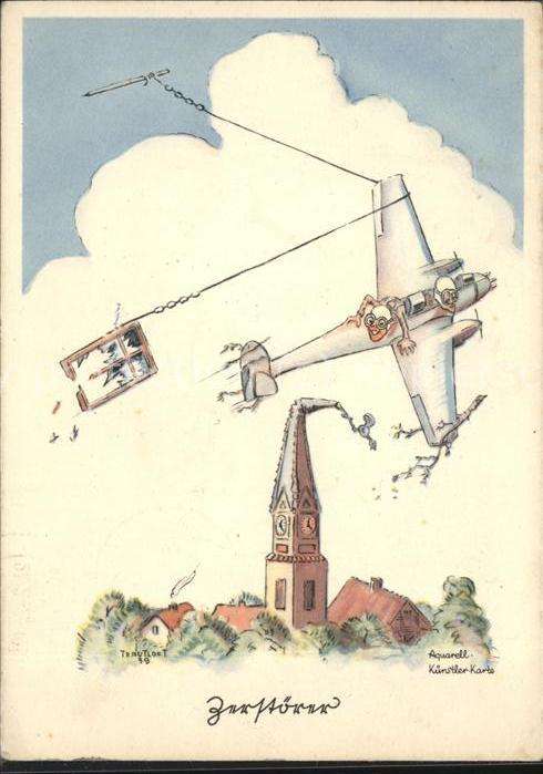 Kuenstlerkarte Aquarell Flieger-Humor