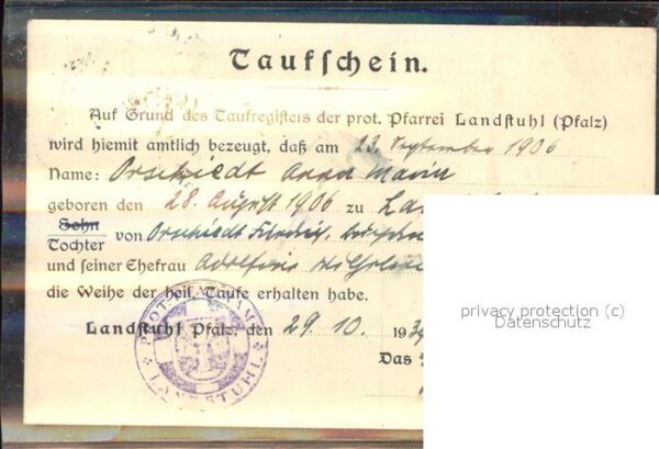 Taufe Taufschein Pfarramt Landstuhl – Bild 2