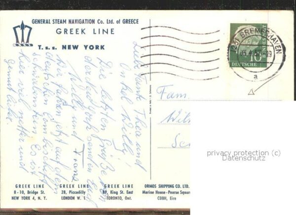 Dampfer Oceanliner T.S.S. New York Greek Line – Bild 2