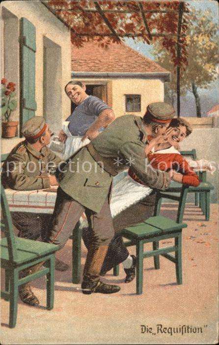 Kuenstlerkarte Soldaten Humor Frauen Requisitation