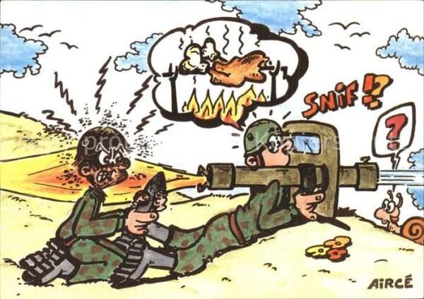 Comic-Postkarte Bande Dessinee BD Fumett Airce Humor Soldat Kanone