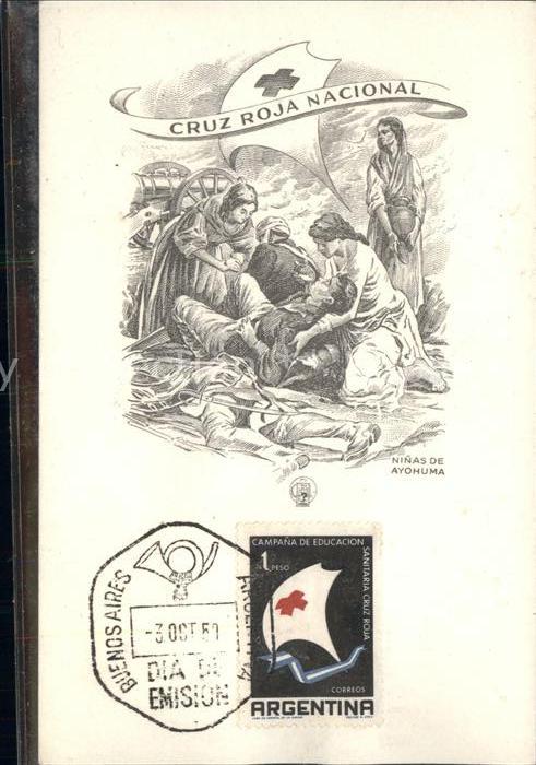 Feldpost-Motiv Cruz Roja Nacional Zeichnung Verletzter
