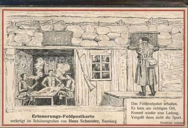 Feldpost-Motiv WK1 Erinnerungs Feldpostkarte Zeichnung Sol