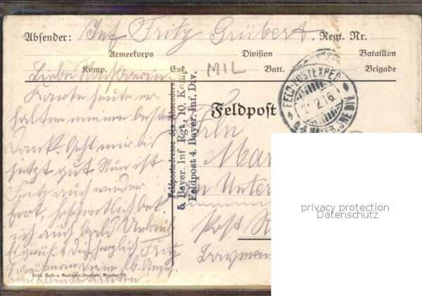Feldpost-Motiv WK1 Erinnerungs Feldpostkarte Zeichnung Sol – Bild 2
