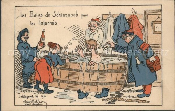 Kuenstlerkarte Militaria Humor Soldaten Badewanne