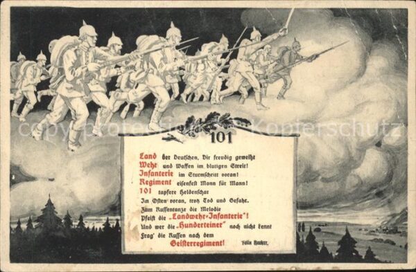 Militaria WK1 101 Land Spruch Soldaten Wolken