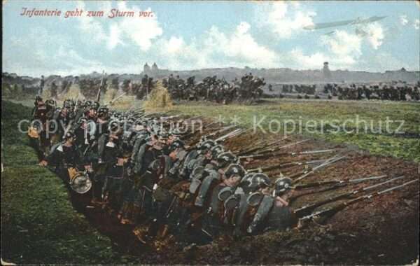 Militaria WK1 Infanterie geht zum Sturm vor Soldaten