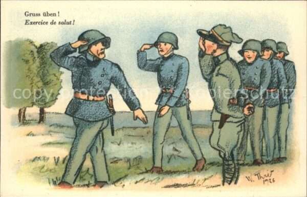 Kuenstlerkarte W. Thier Soldaten Gruss üben