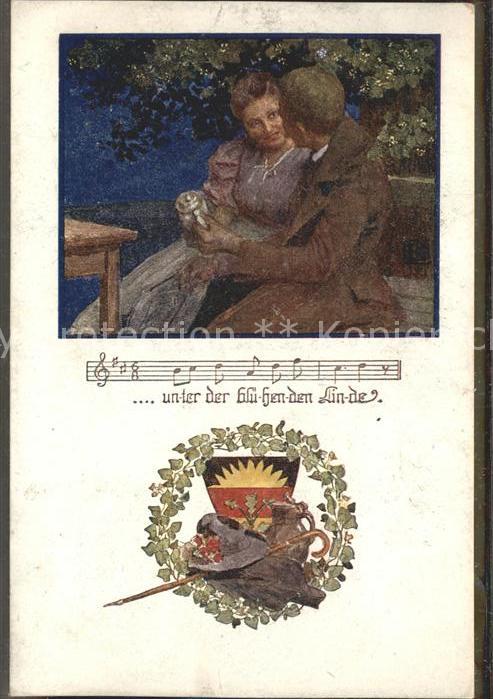 Liederkarte Wappen blühender Linde Künstlerkarte