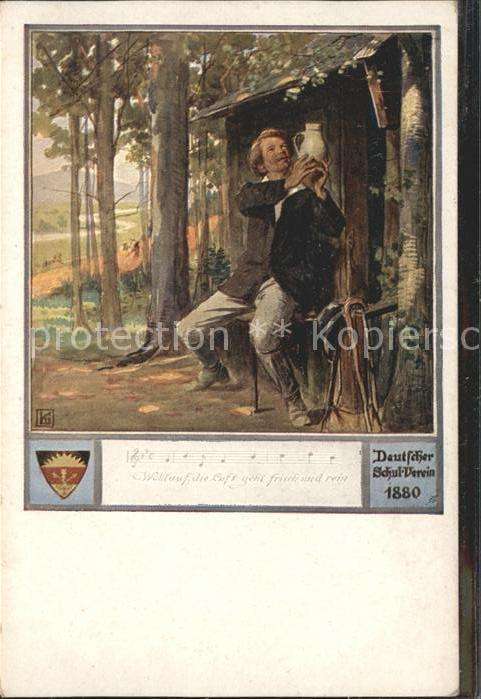 Kuenstlerkarte Deutscher Schulverein Wappen Krug Mann