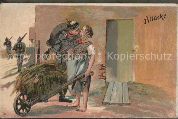 Militaria Attacke Künstlerkarte Soldat Liebe