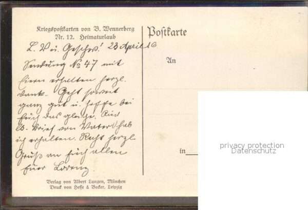Wennerberg Brynolf Nr. 12 Kriegspostkarten Heimaturlaub – Bild 2