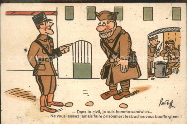 Militaria Humor Künstlerkarte civil suis homme-sandwich