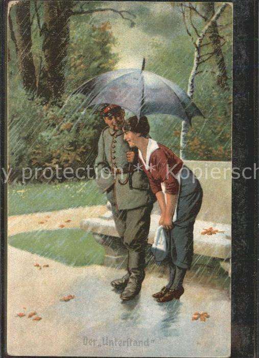Kuenstlerkarte Der Unterstand Soldat Regenschirm