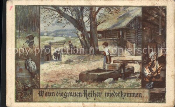 Kuenstlerkarte Jung Nr. 505 Bauernhof Brunnen