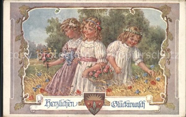 Verlag Schulverein Nr. 721 Glückwunschkarte Blumenkinder Künst