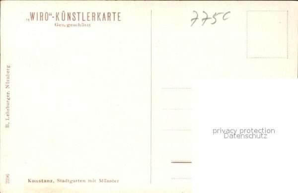 Verlag WIRO Wiedemann Nr. 2396 Konstanz Stadtgarten Münster Boot – Bild 2