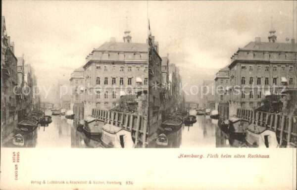 Stereoscopkarte Hamburg Fleth beim alten Rathaus