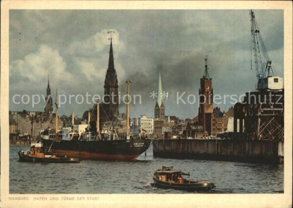 Schiffe Ships Navires Hamburg Hafen Türme der Stadt