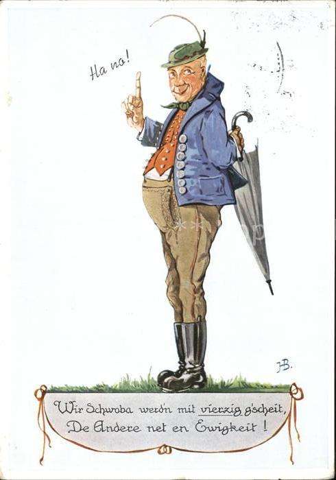 Kuenstlerkarte HB Nr. 107 Schwaben Tracht Schirm