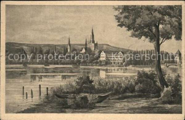 Kuenstlerkarte Konstanz am Bodensee Münster Uferpartie