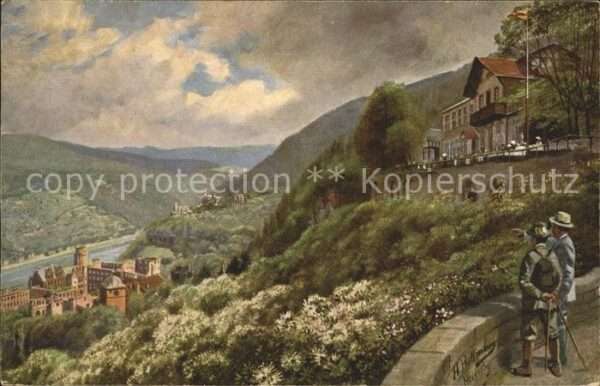 Kuenstlerkarte Heidelberg Schloss Neckar Molkenkur