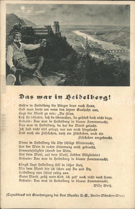 Liederkarte Das war in Heidelberg Willy Weiß