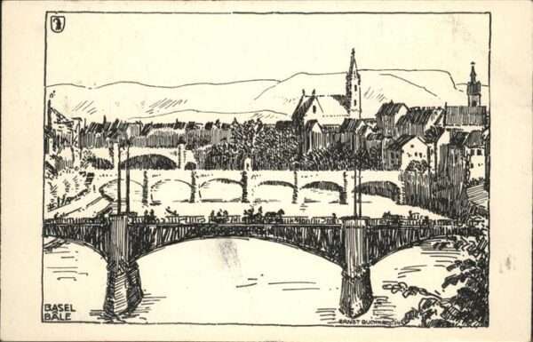 Basel BS Rheinbrücke Federzeichnung