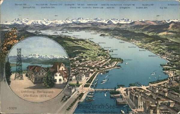 Zuerichsee Fliegeraufnahme Uetliberg Restaurant  U